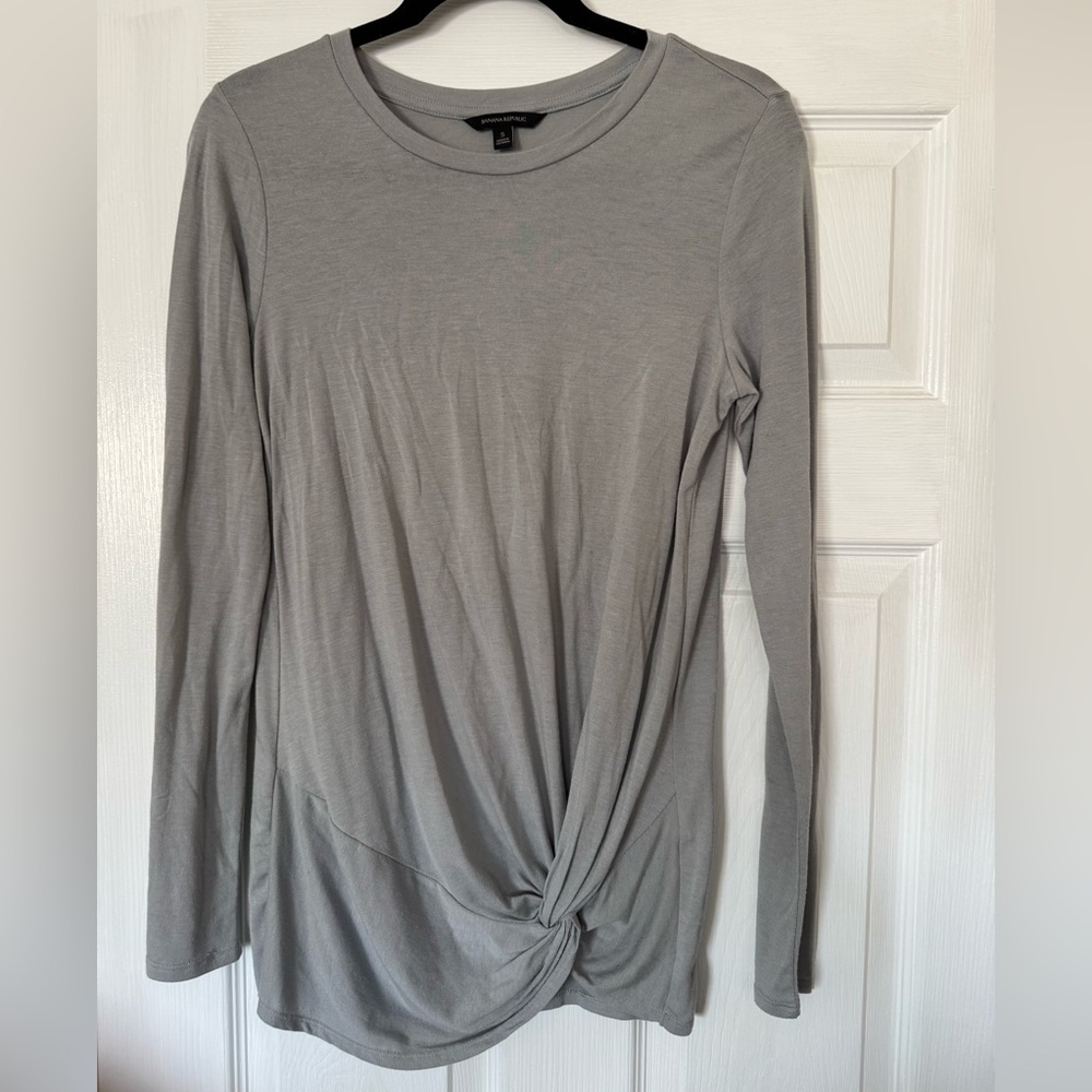 Banana Republic Gray Long Sleeve Top with Knot Detail
